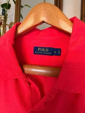 Polo Ralph Lauren Linen Silk Camp Collar Shirt Coral Red - Large